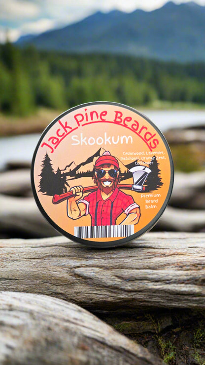 Round label with cartoon characters on a dark background