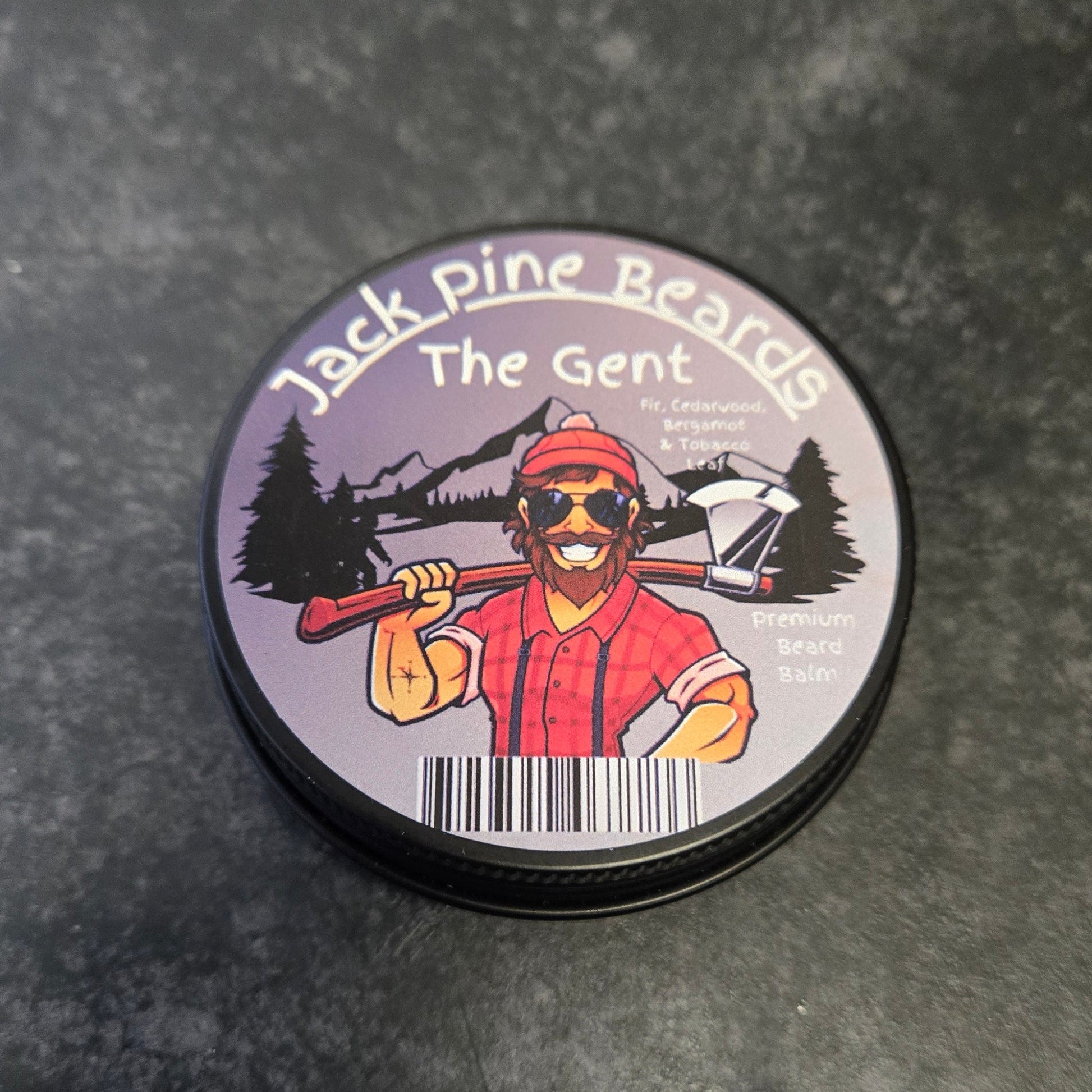 Round badge with character design on a dark textured background